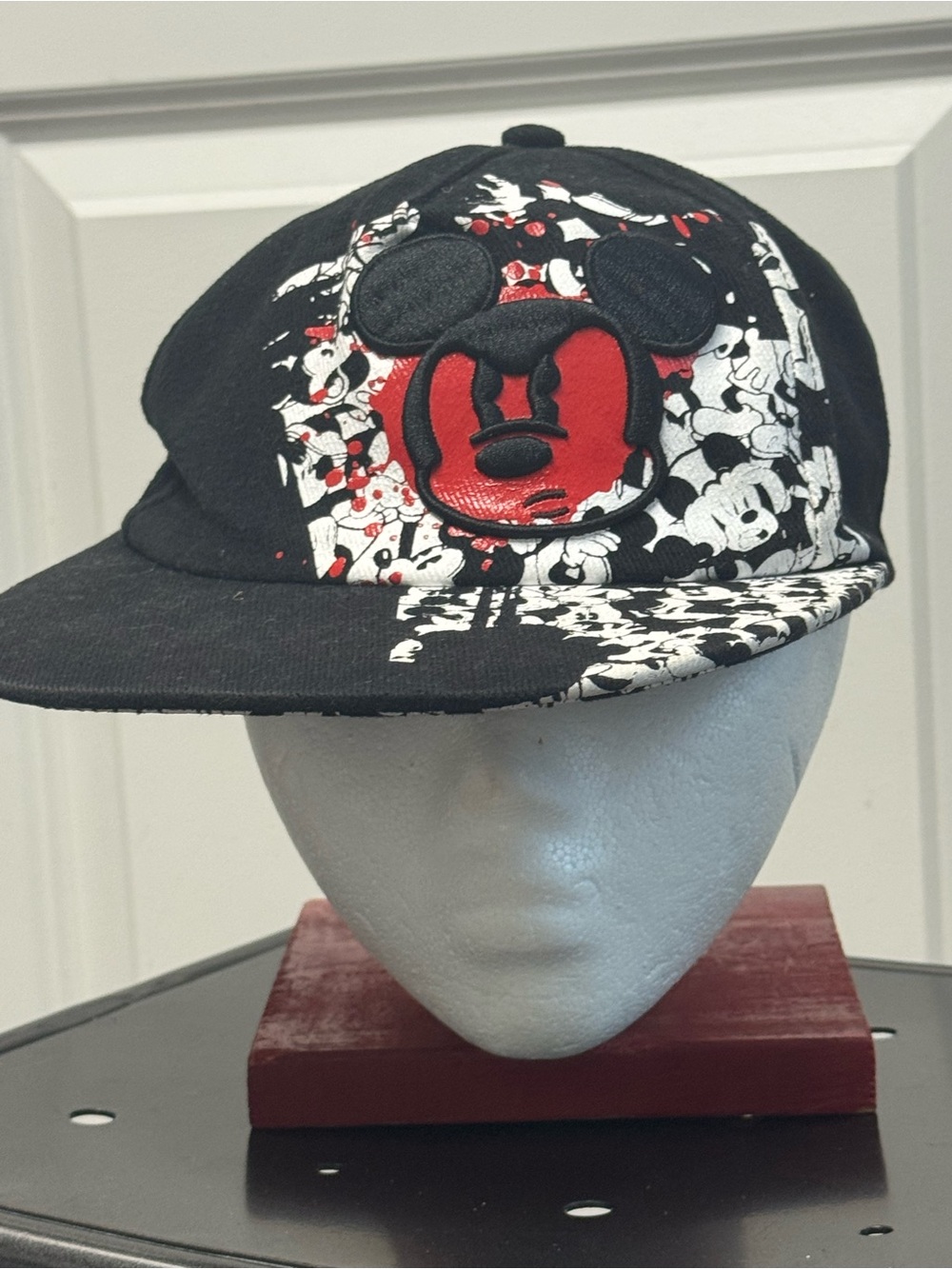 Disney Authentic Mickey Mouse Black White Red Adjustable Cap Embossed Logo Hat